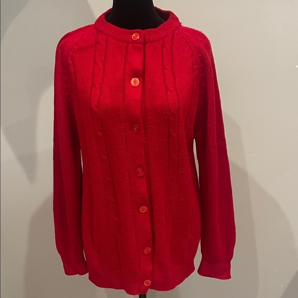 Dark Red Cable Knit Button-Up cardigan Sweater vintage size medium